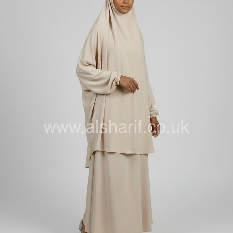 Two Piece Satin Jilbab Set (Khimar + Skirt)