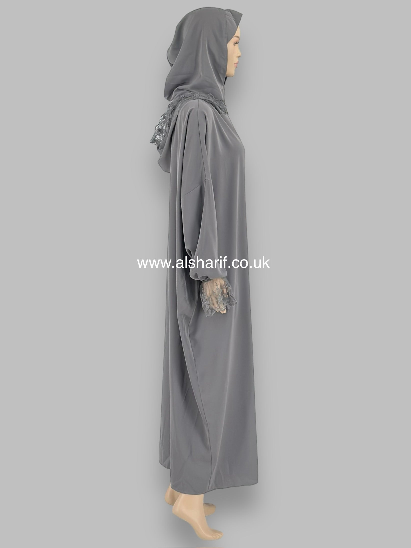 Lace hoodie Silk Abaya With Attached Hijab - AB131