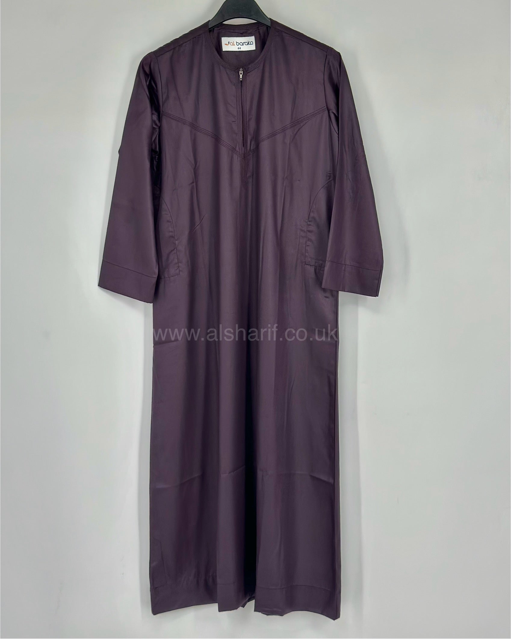 Dark Purple Silky Boys Thobe Jubba Collarless with Zip Size 44