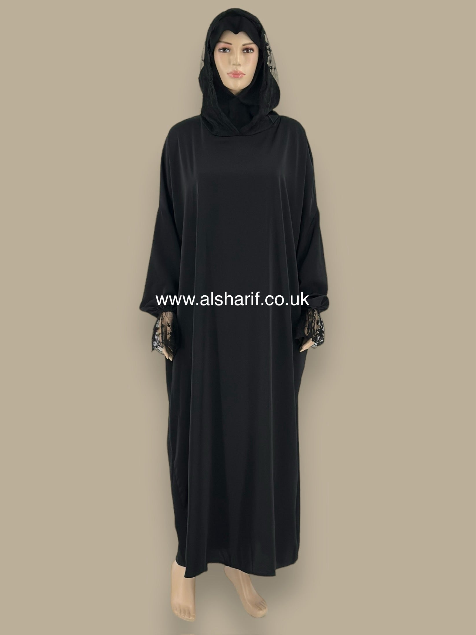 Lace hoodie Silk Abaya With Attached Hijab - AB131