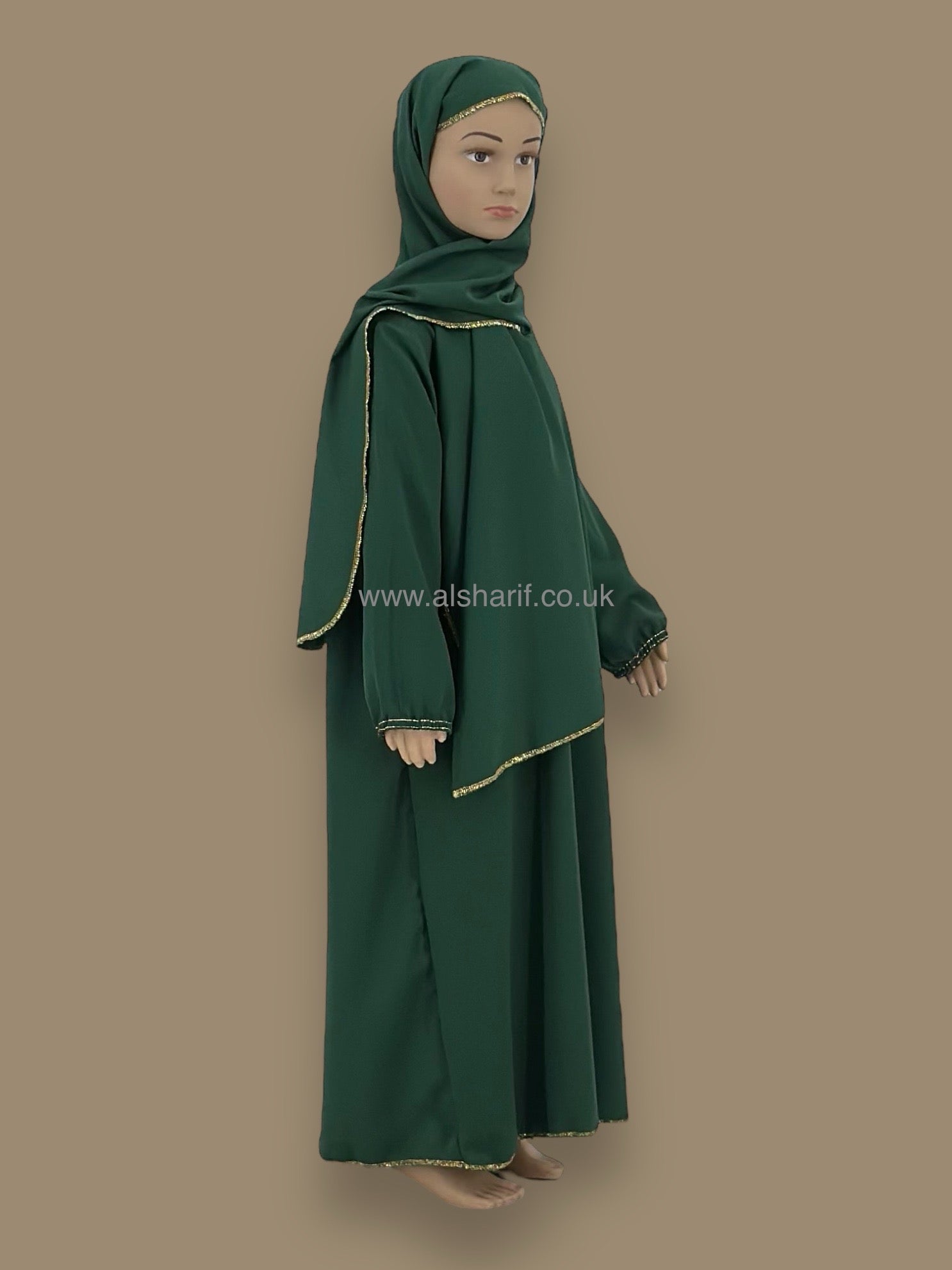 Girls Nida Silky Abaya Jilbab With Attached Hijab - GA92 (Green)