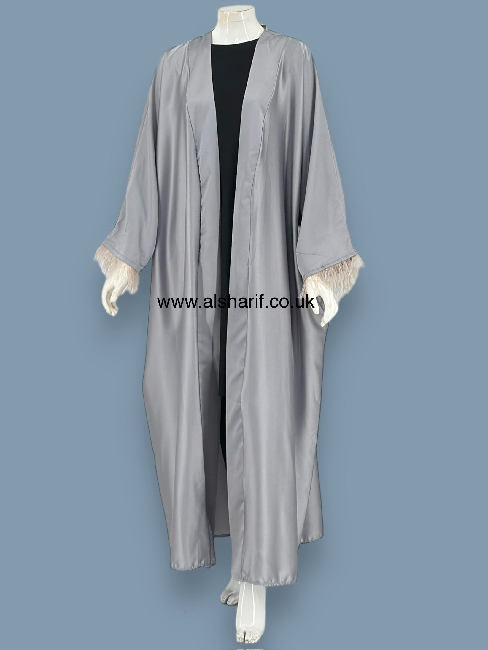 Feather Batwing Sleeve Silk Kimono Abaya - CK125