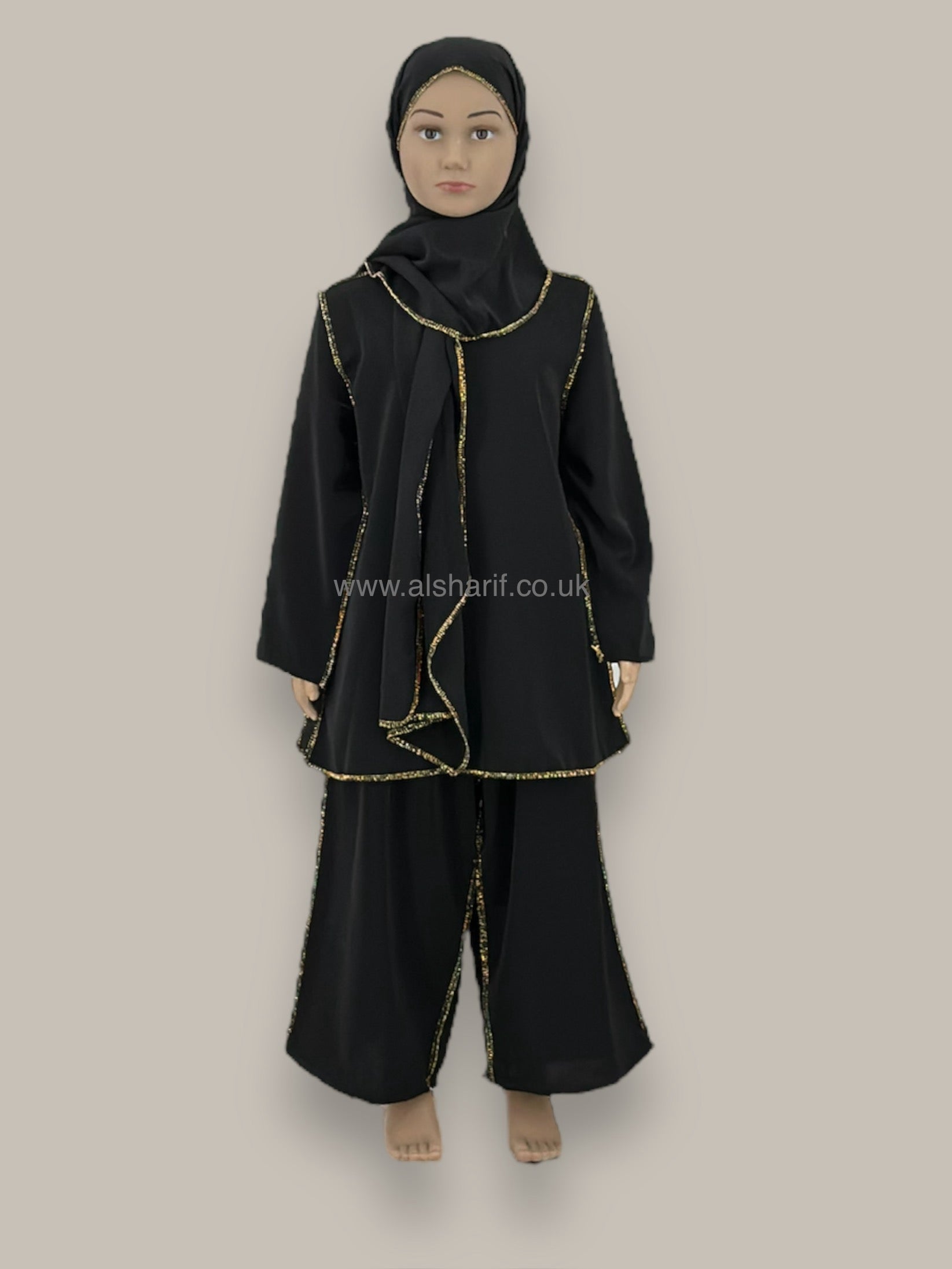 Girls Black Co-Ord 2 Piece Set Attached Hijab - GA99
