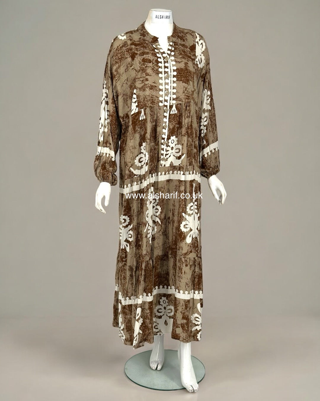 Beige Buttoned Cotton Abaya Dress