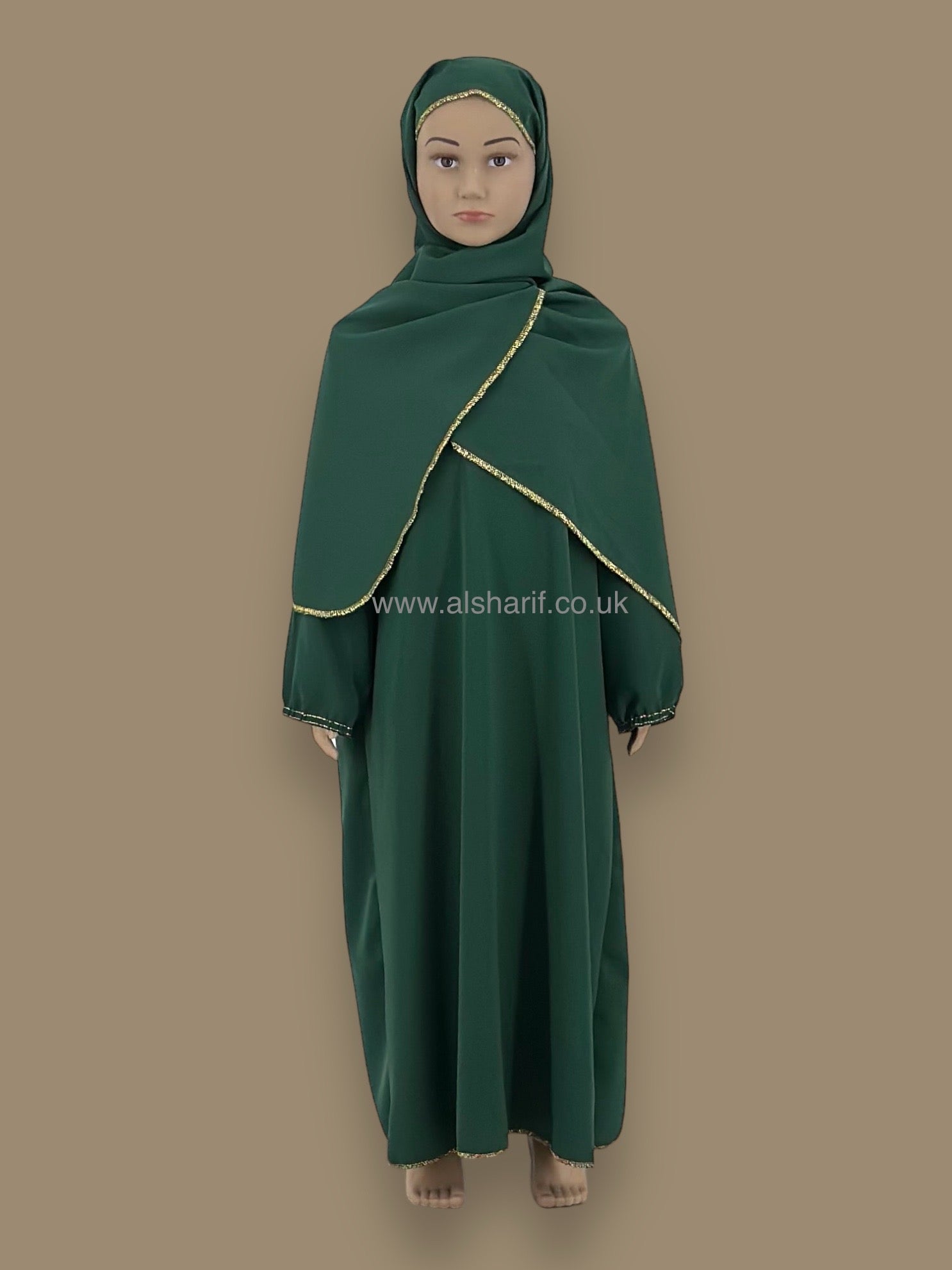 Girls Nida Silky Abaya Jilbab With Attached Hijab - GA92 (Green)