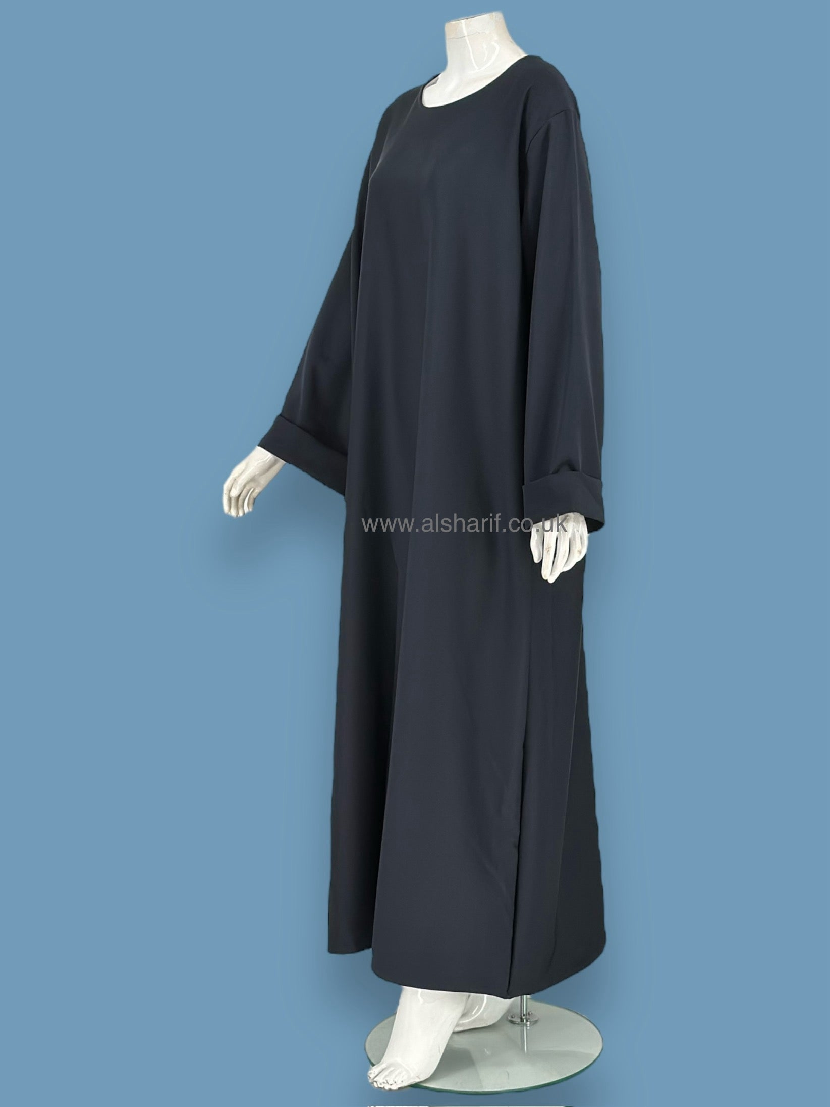 Woven Plain Closed Abaya - Wide Folded Sleeve - AB77