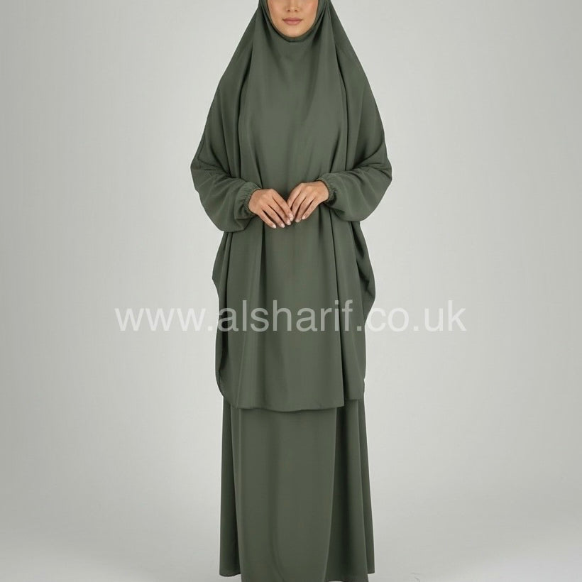Two Piece Satin Jilbab Set (Khimar + Skirt)