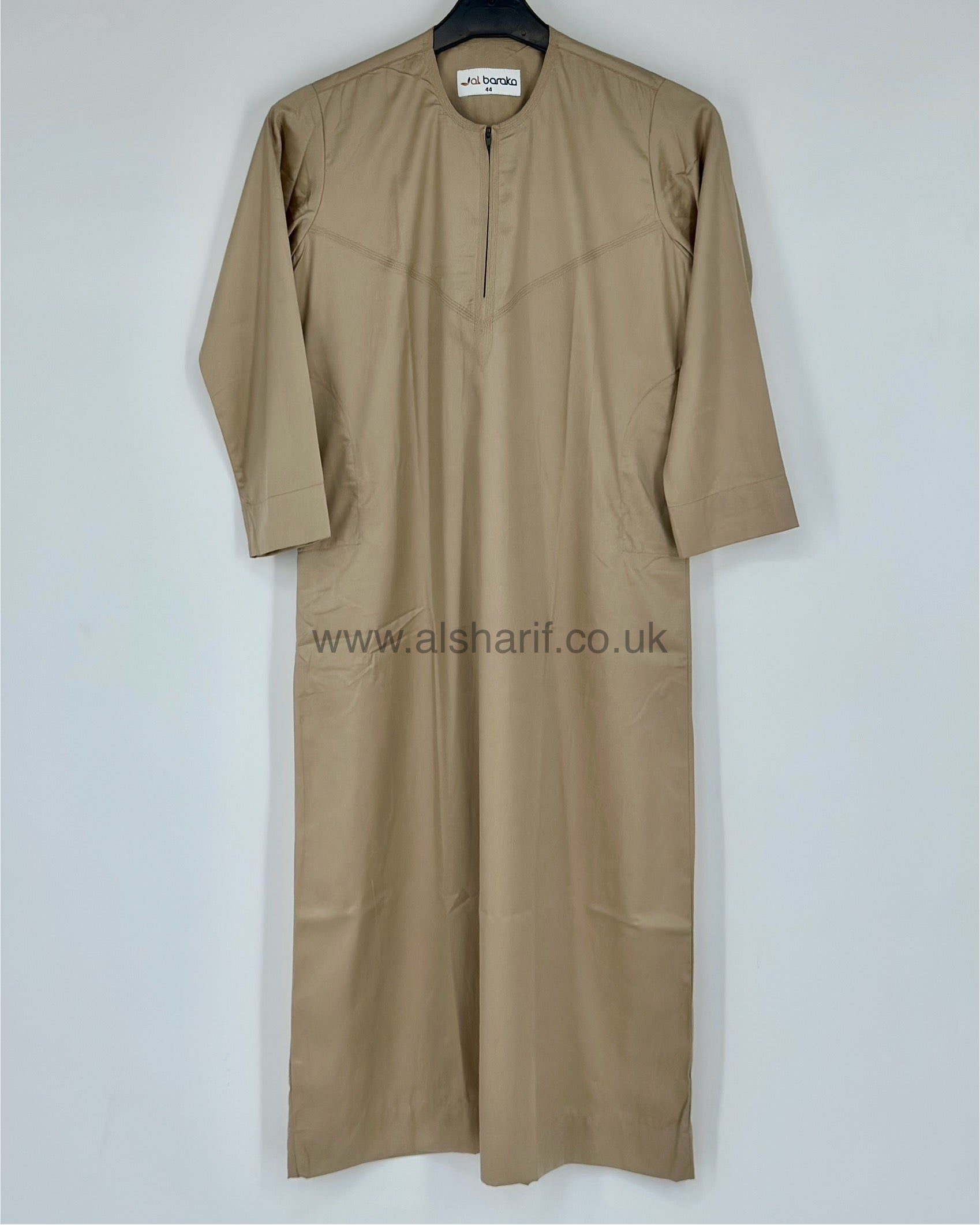 Beige Silky Boys Thobe Jubba Collarless with Zip Size 44