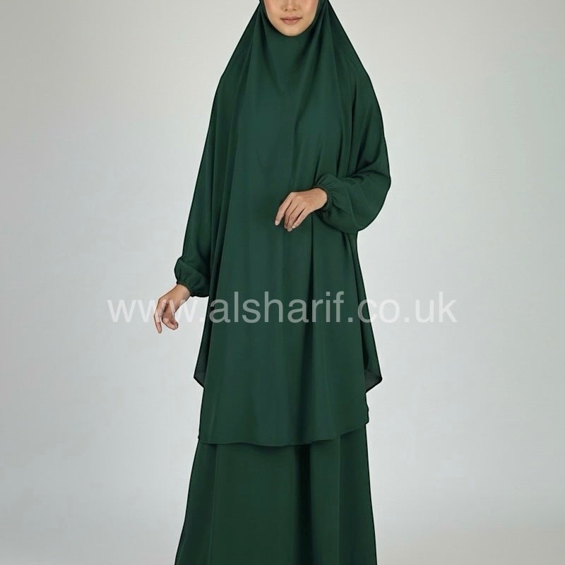 Two Piece Satin Jilbab Set (Khimar + Skirt)