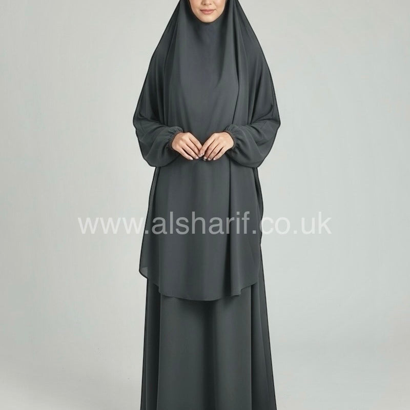 Two Piece Satin Jilbab Set (Khimar + Skirt)