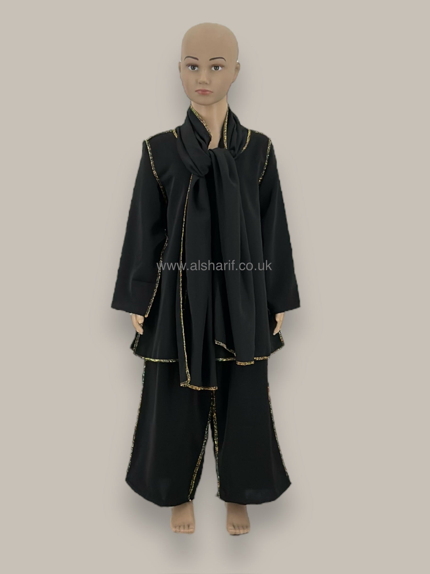 Girls Black Co-Ord 2 Piece Set Attached Hijab - GA99