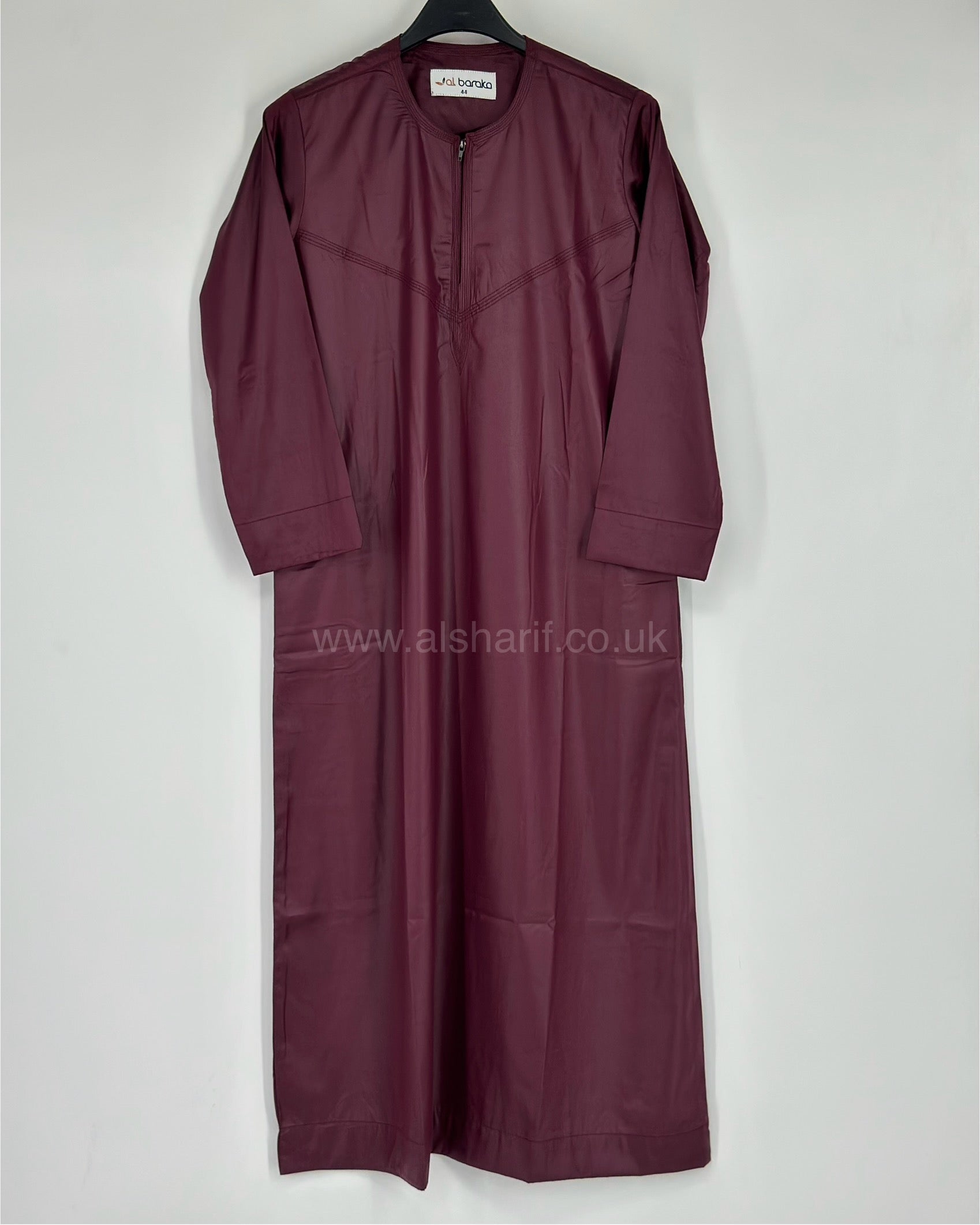 Burgundy Silky Boys Thobe Jubba Collarless with Zip Size 44
