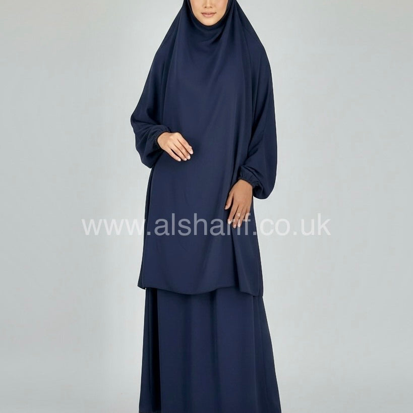 Two Piece Satin Jilbab Set (Khimar + Skirt)