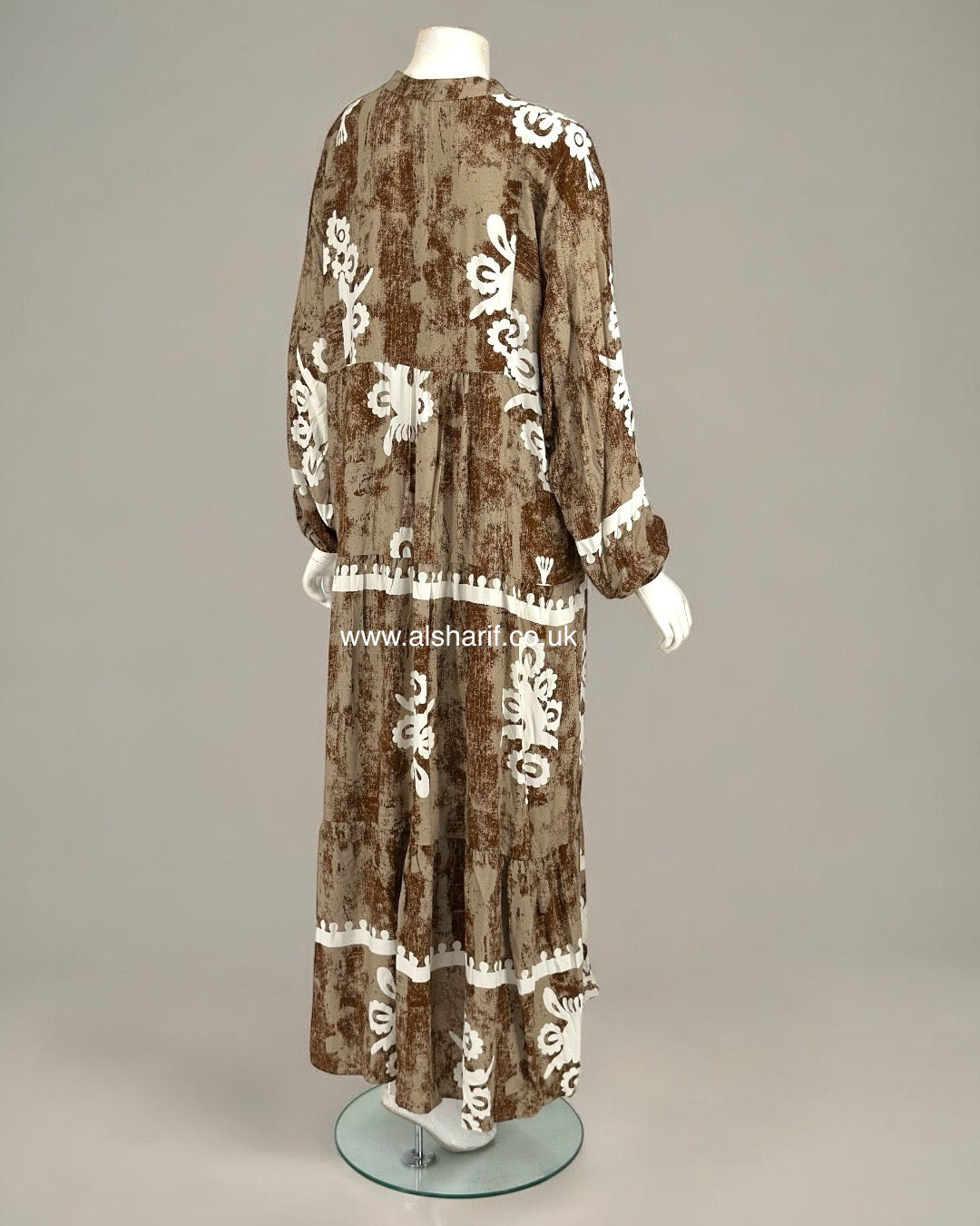 Beige Buttoned Cotton Abaya Dress