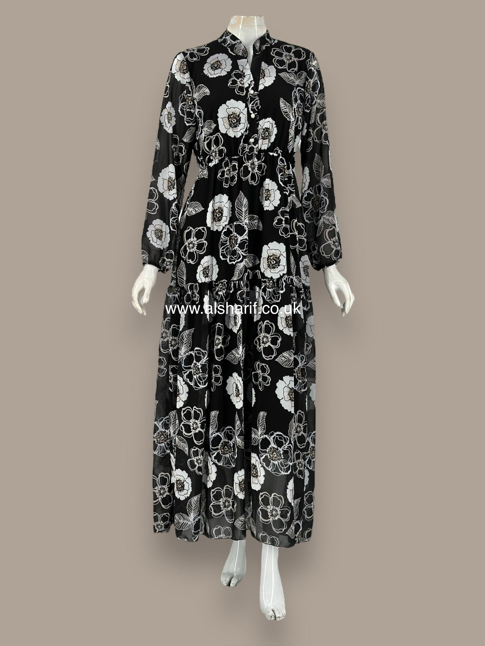Tiered buttoned Chiffon Dress - D161