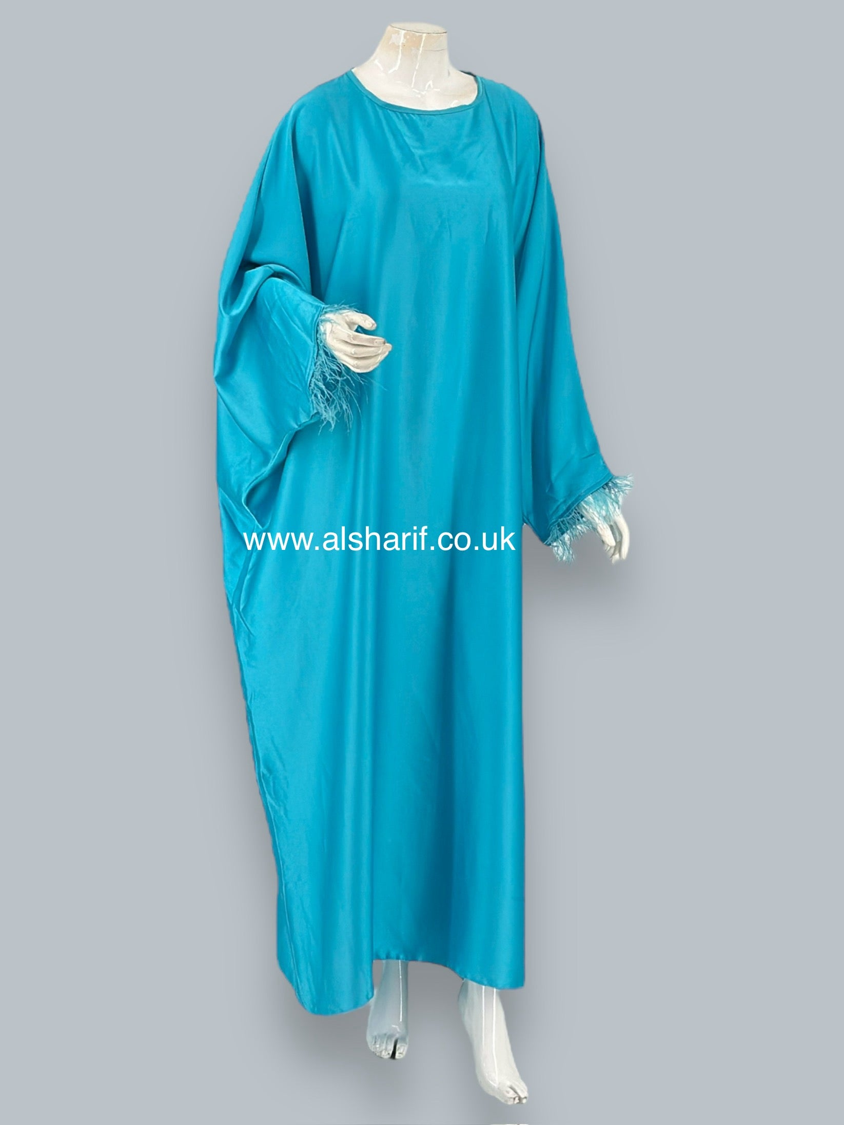 Feather Sleeve Silk Kaftan Dress - KD128