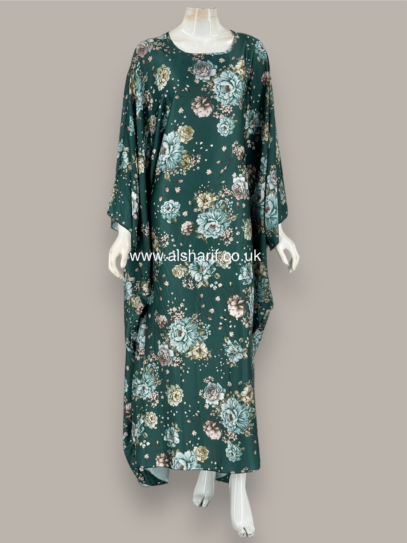 Belt Satin Print Kaftan Dress - KD157