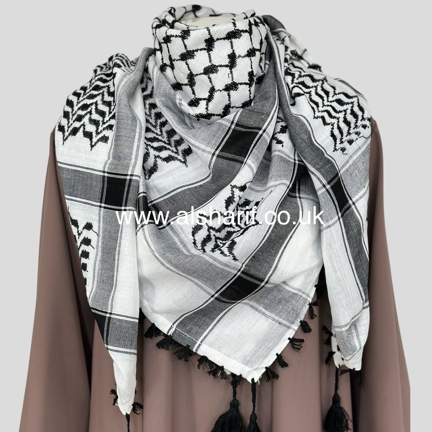 White & Black Palestinian Keffiyeh Scarf - MS12