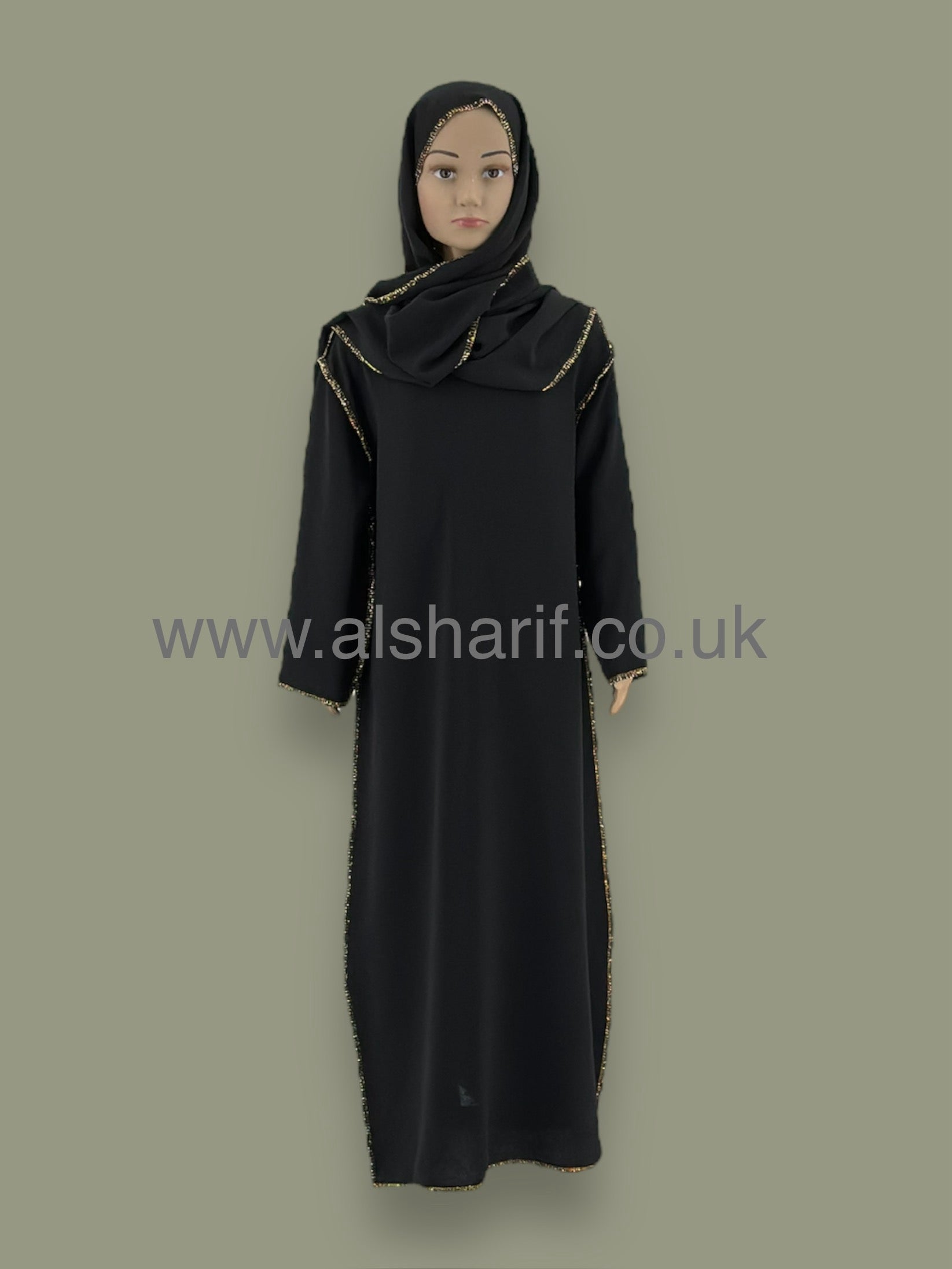 Girls Abaya Jilbab With Attached Hijab - GA111 (Black)