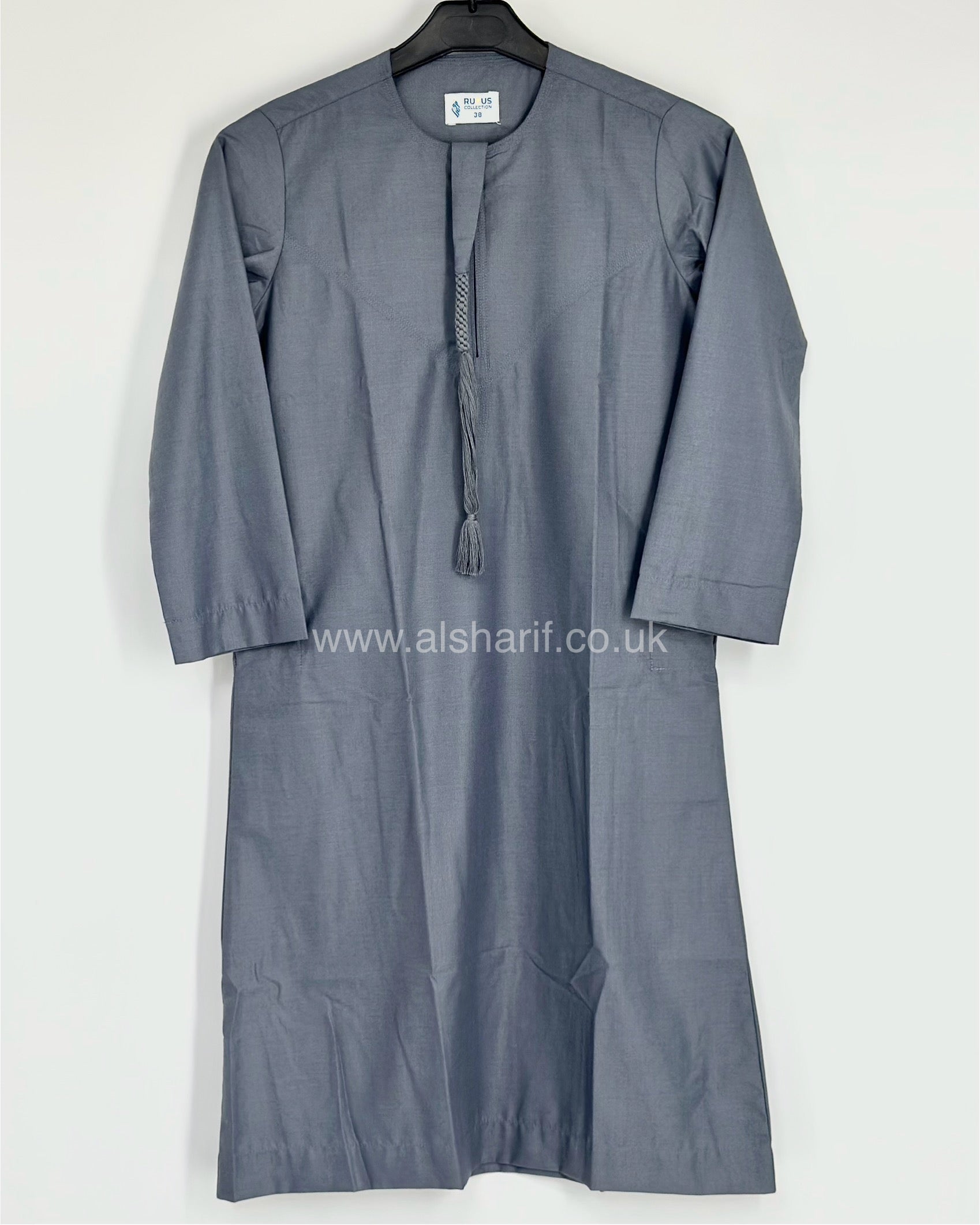 Grey Matte Boys Thobe Jubba Collarless with Tassel & Zip Size 38