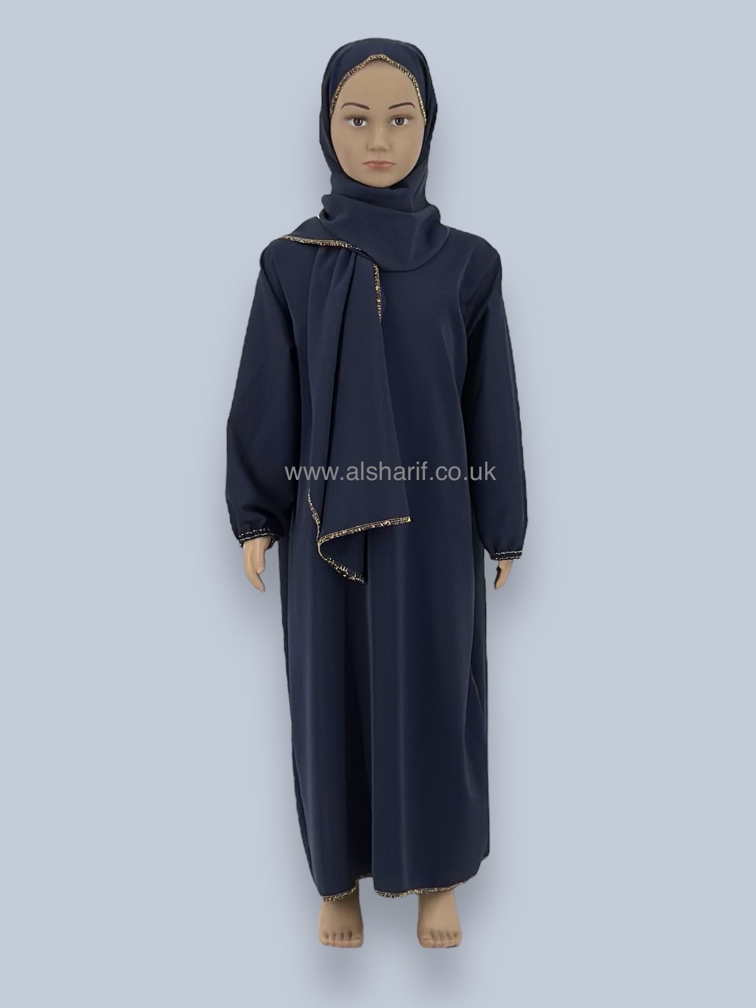 Girls Nida Silky Abaya Jilbab With Attached Hijab - GA91 (Navy Blue)