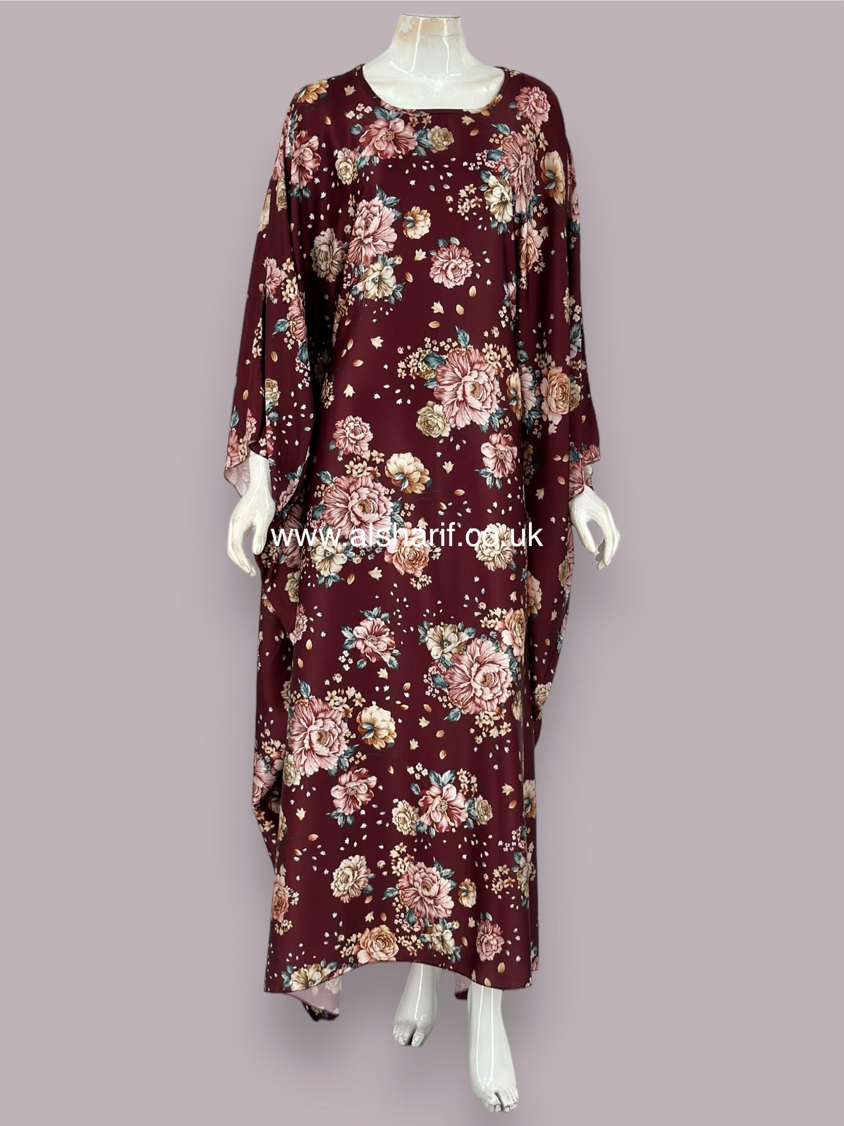 Belt Satin Print Kaftan Dress - KD157