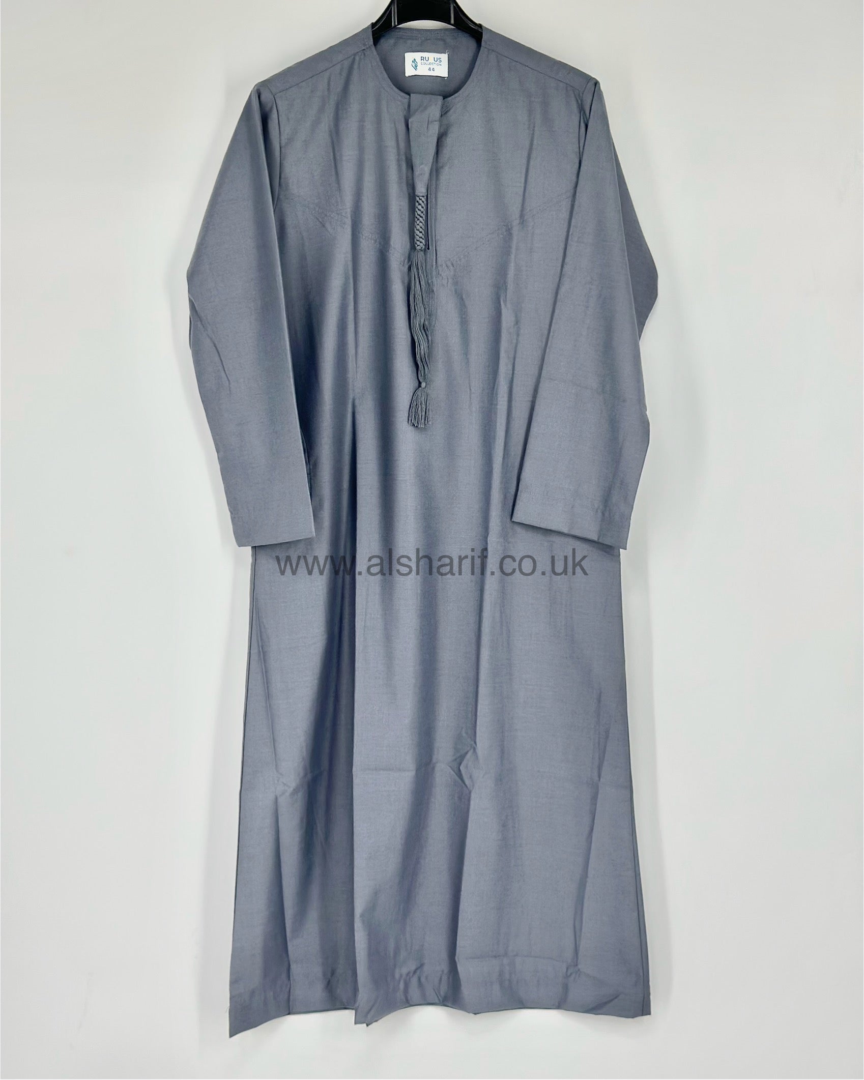 Grey Matte Boys Thobe Jubba Collarless with Tassel & Zip (44-2)