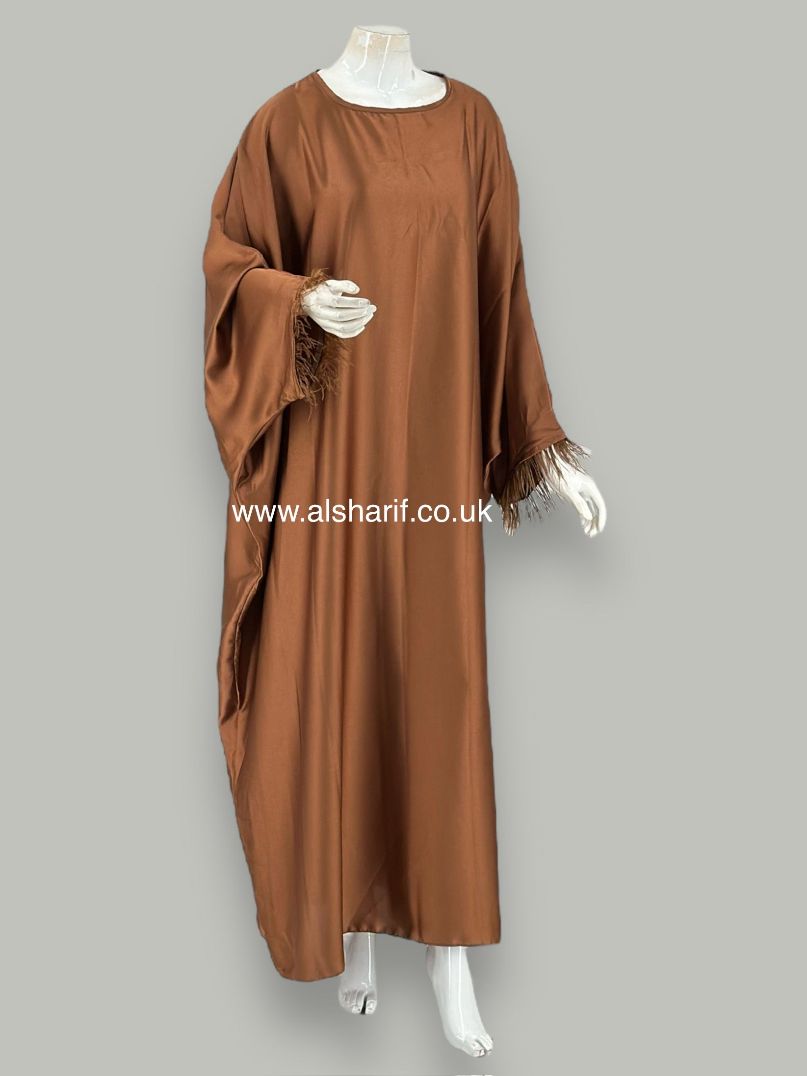 Feather Sleeve Silk Kaftan Dress - KD128
