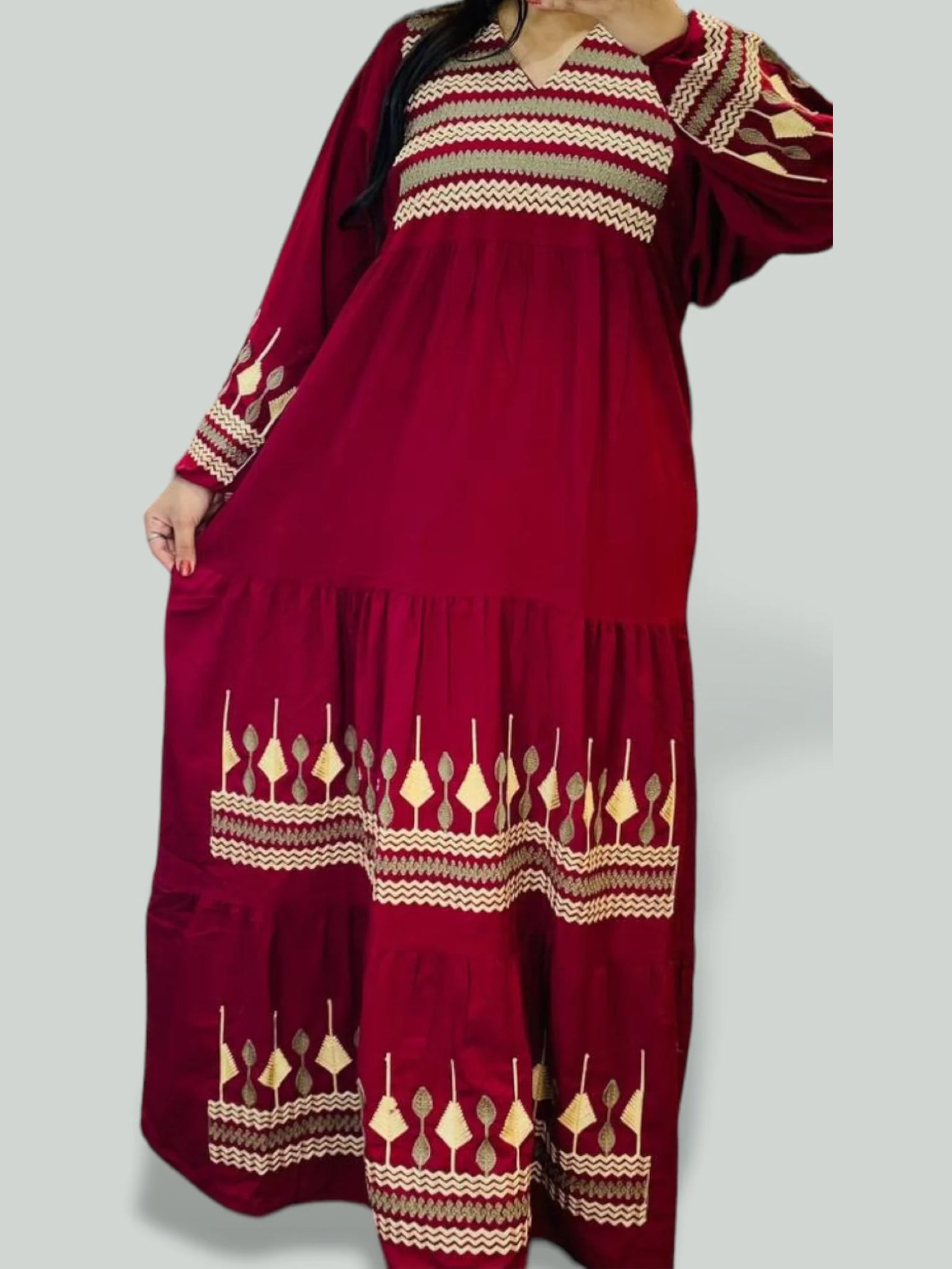 Embroidered Tiered Cotton Abaya Dress - AD27