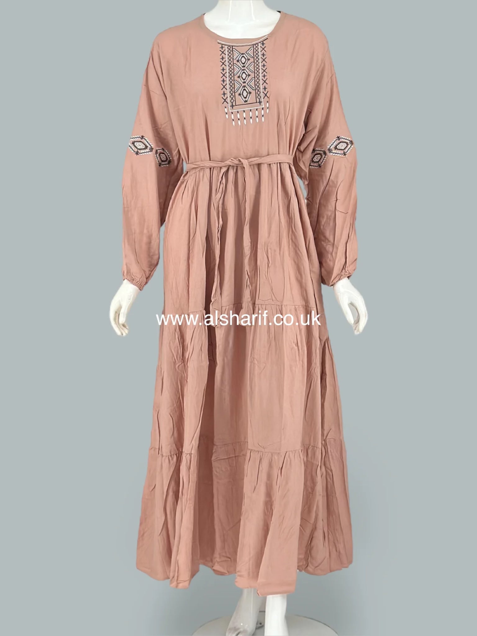 Flared Embroidered Tiered Cotton Dress - D37
