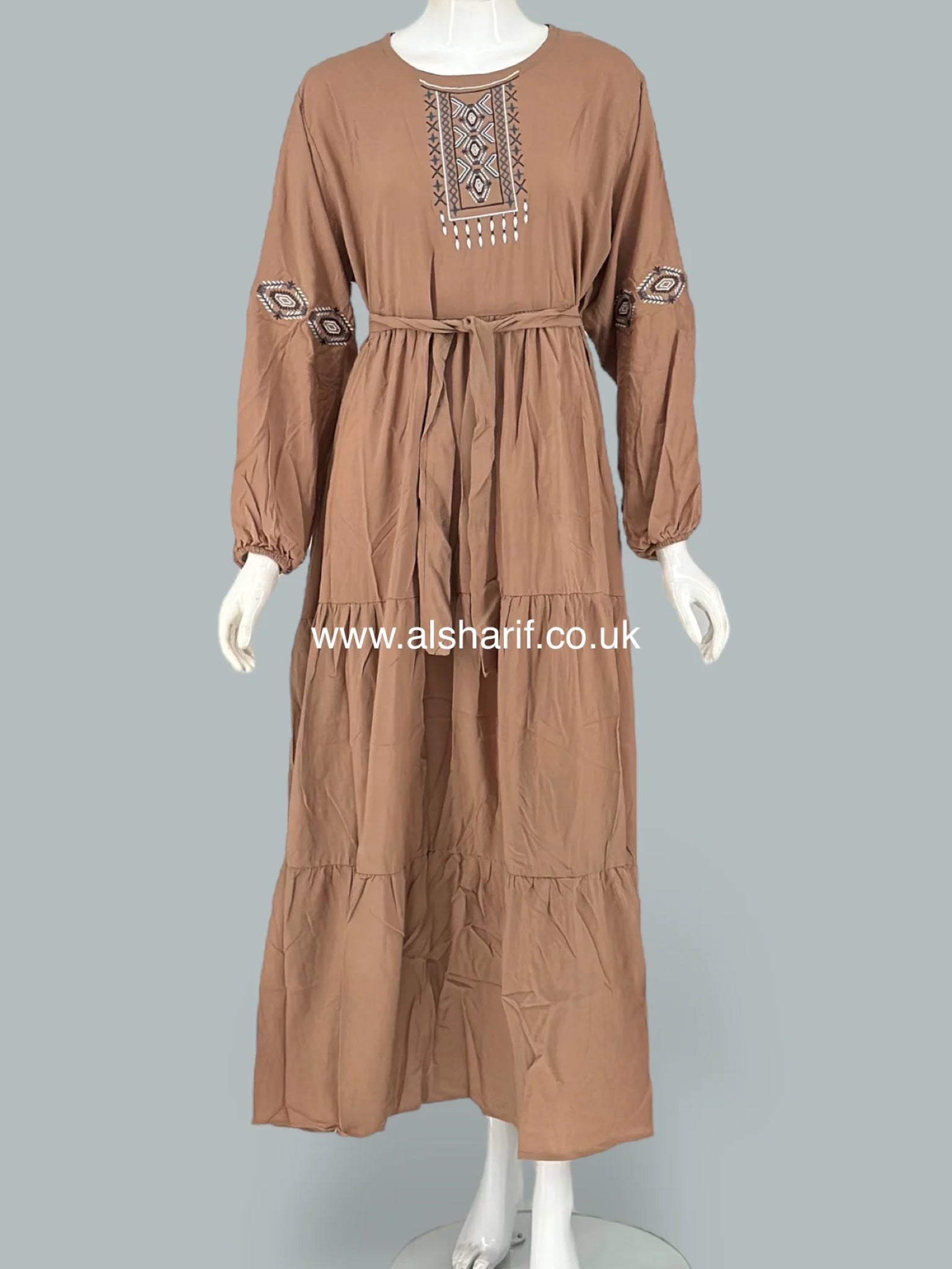 Flared Embroidered Tiered Cotton Dress - D37
