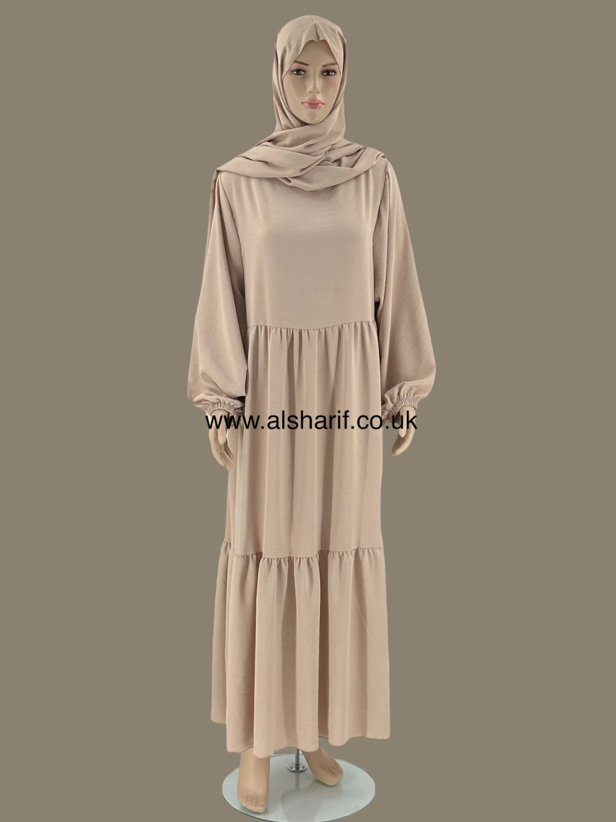 Tiered Abaya Dress With Attached Hijab - D63