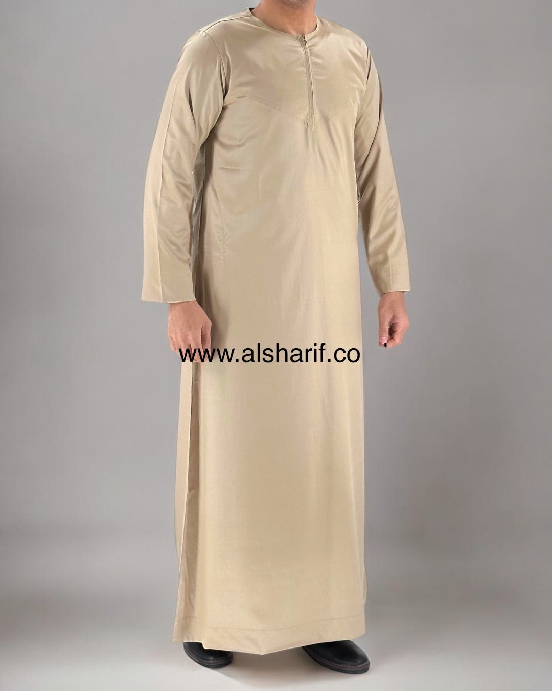Beige Silky Thobe / Jubba Collarless With Zip Size 54XL