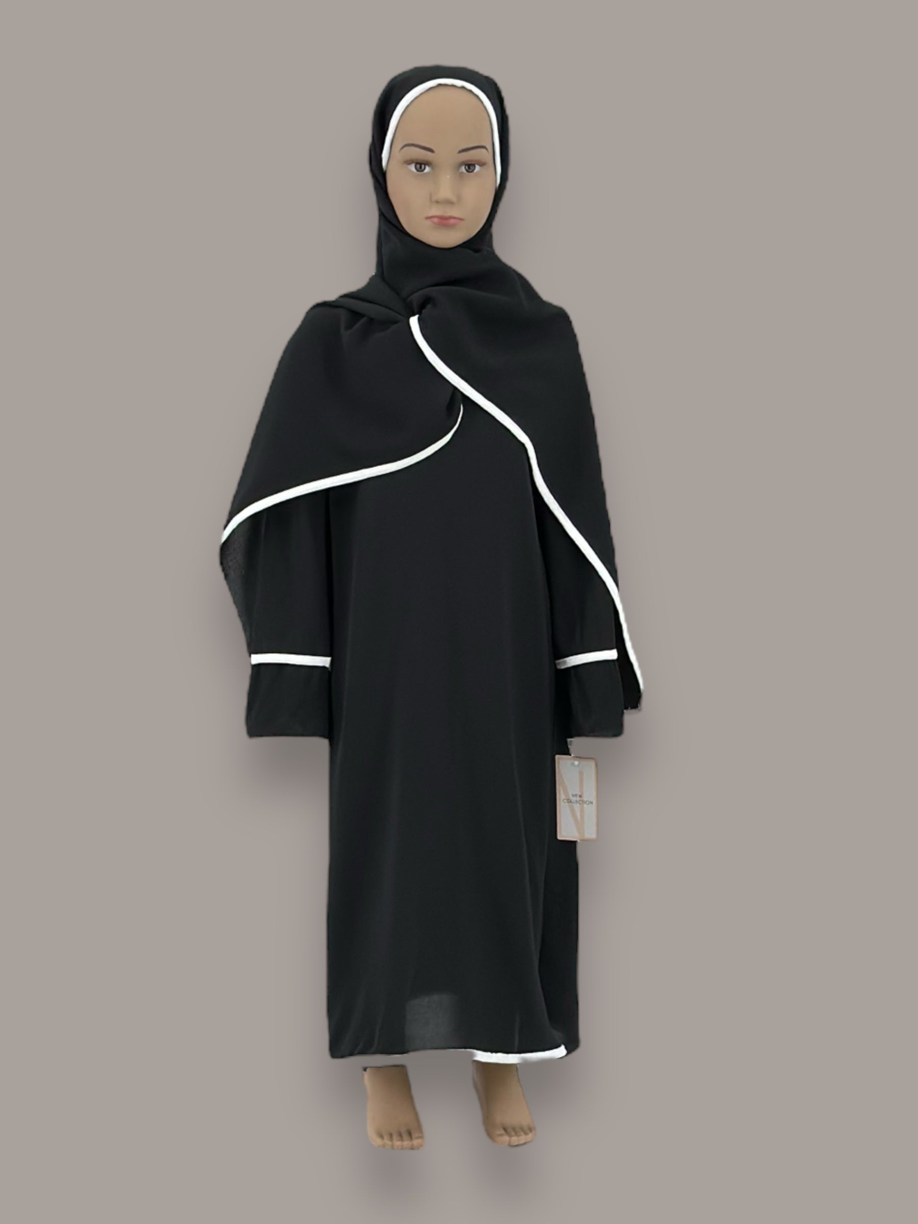 Girls Abaya Jilbab With Attached Hijab - GA94 (Black)