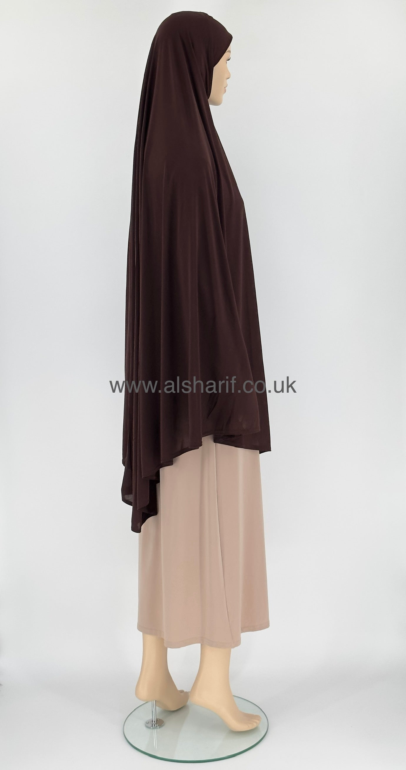 Extra Long Lycra Jersey Khimar One Piece Slip-on Hijab 10D - Brown
