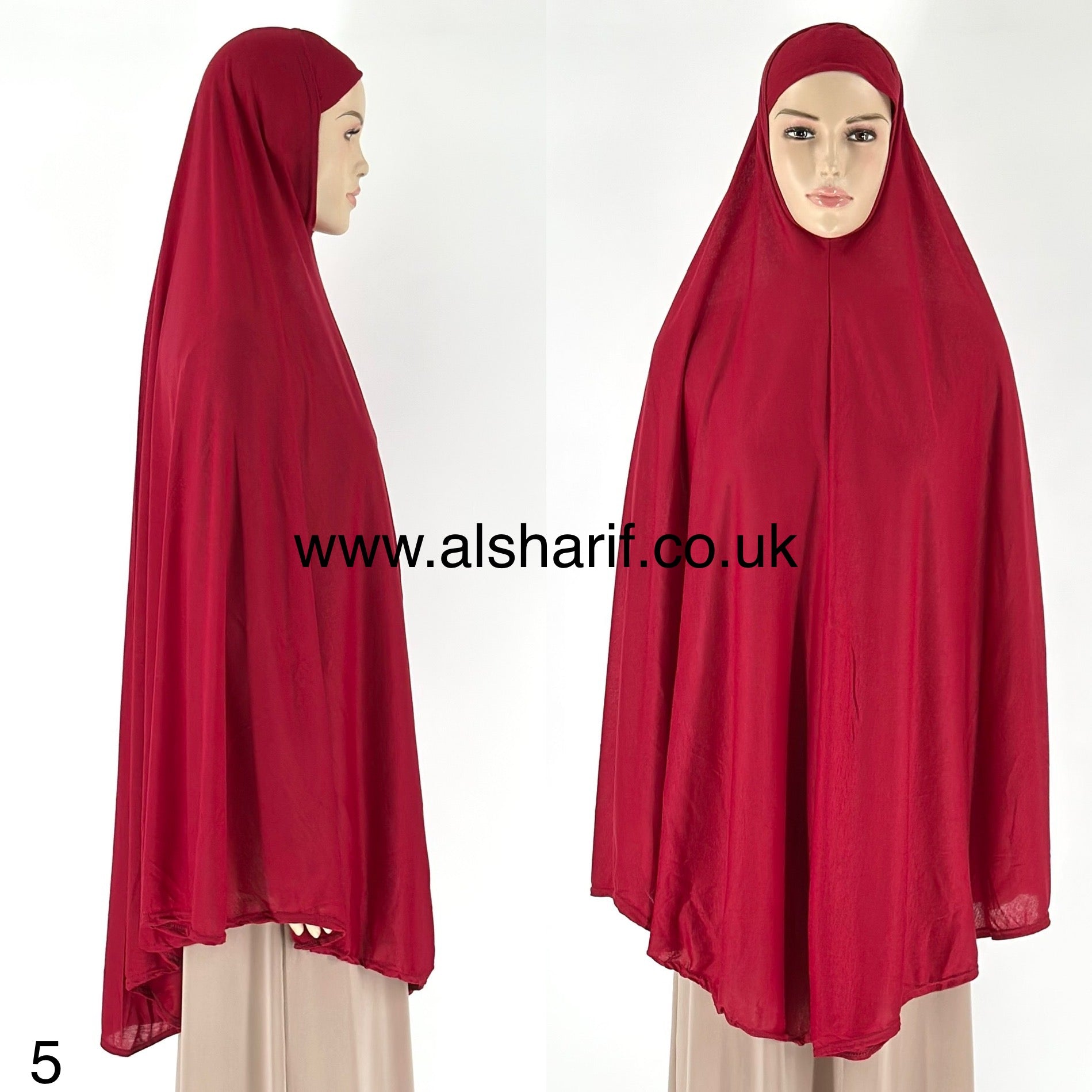 Extra Long Cotton Polyester Mix Khimar One Piece Slip-on Hijab -5 (Red)