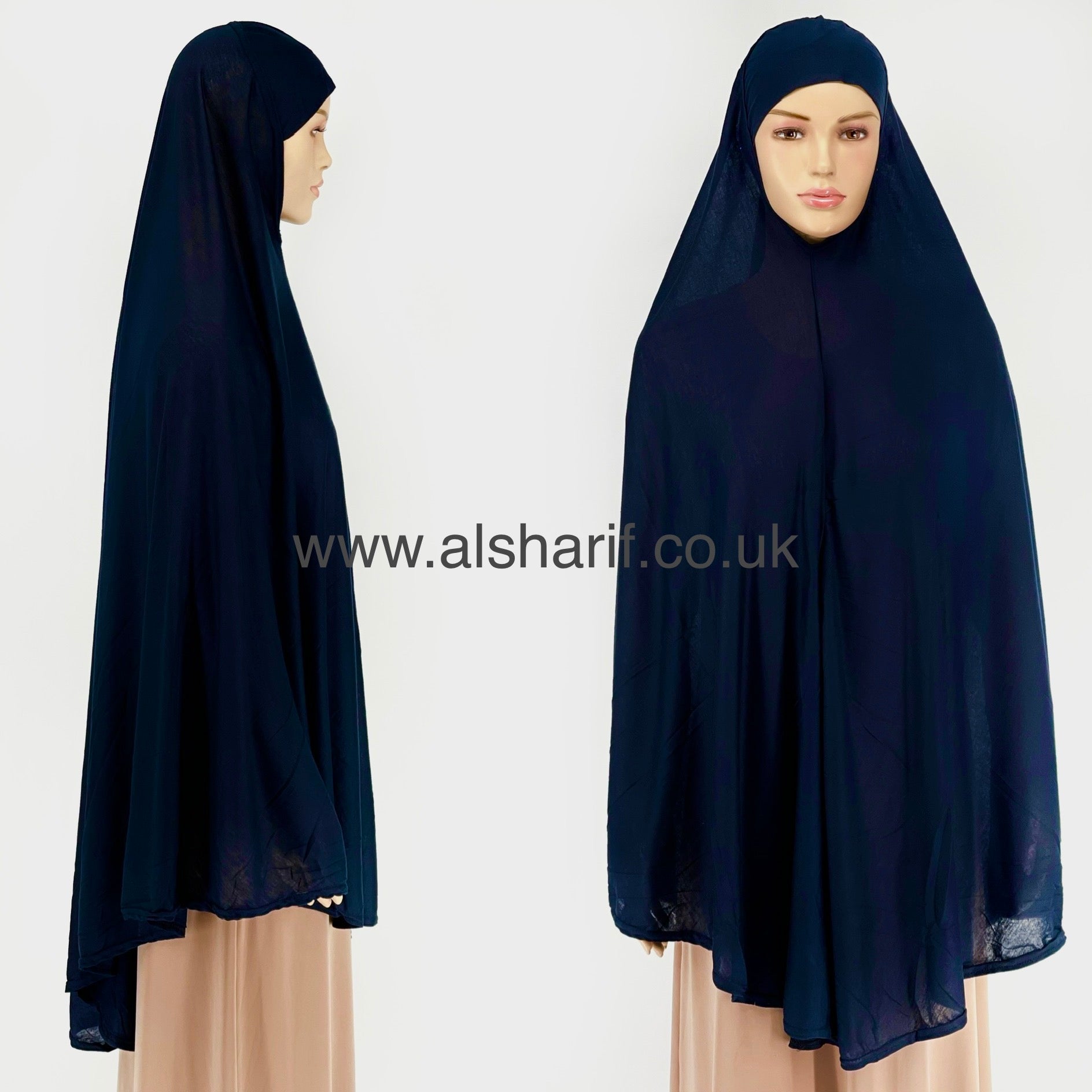 Extra Long Cotton Polyester Mix Khimar One Piece Slip-on Hijab (Dark Navy)