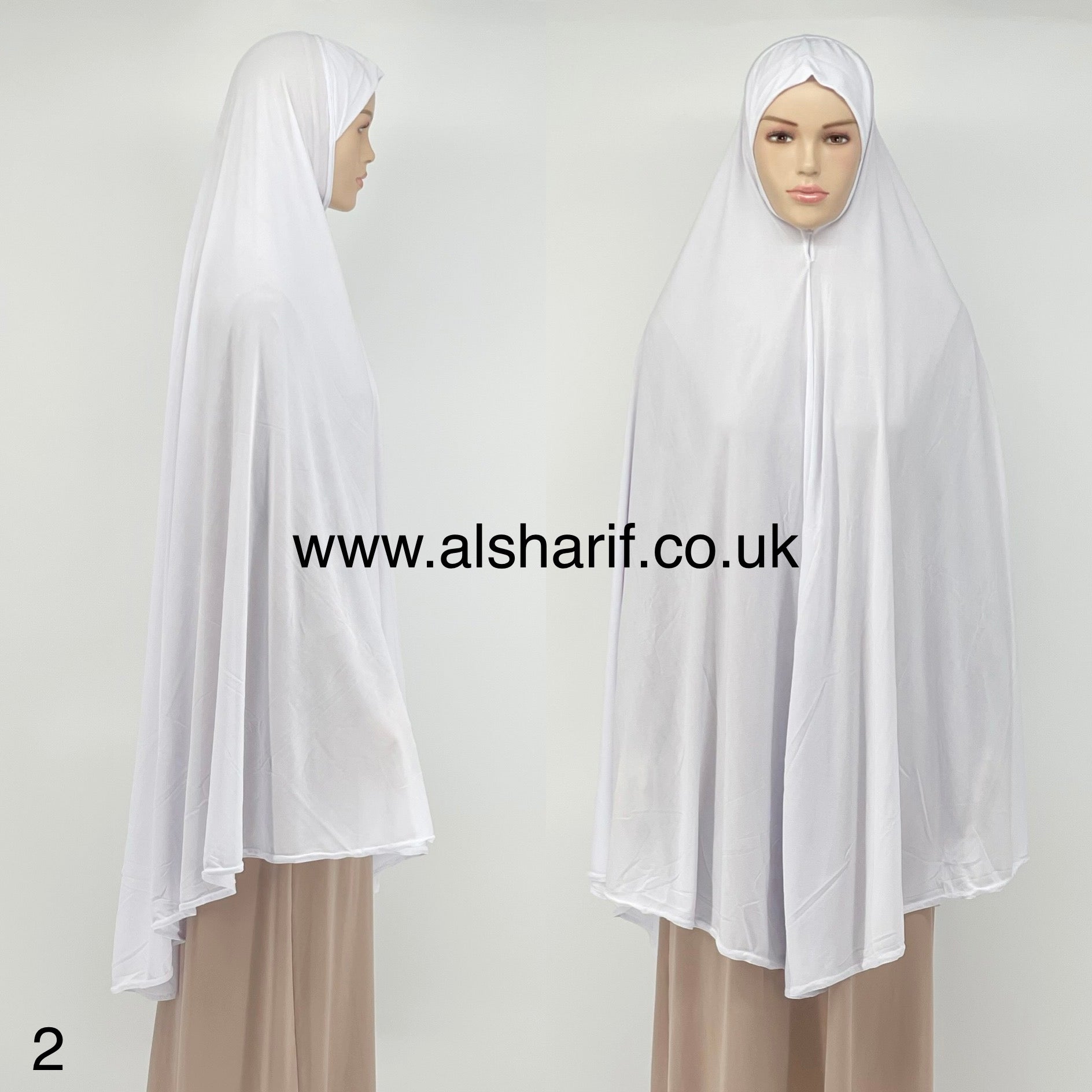 Extra Long Lycra Jersey Khimar One Piece Slip-on Hijab (White)
