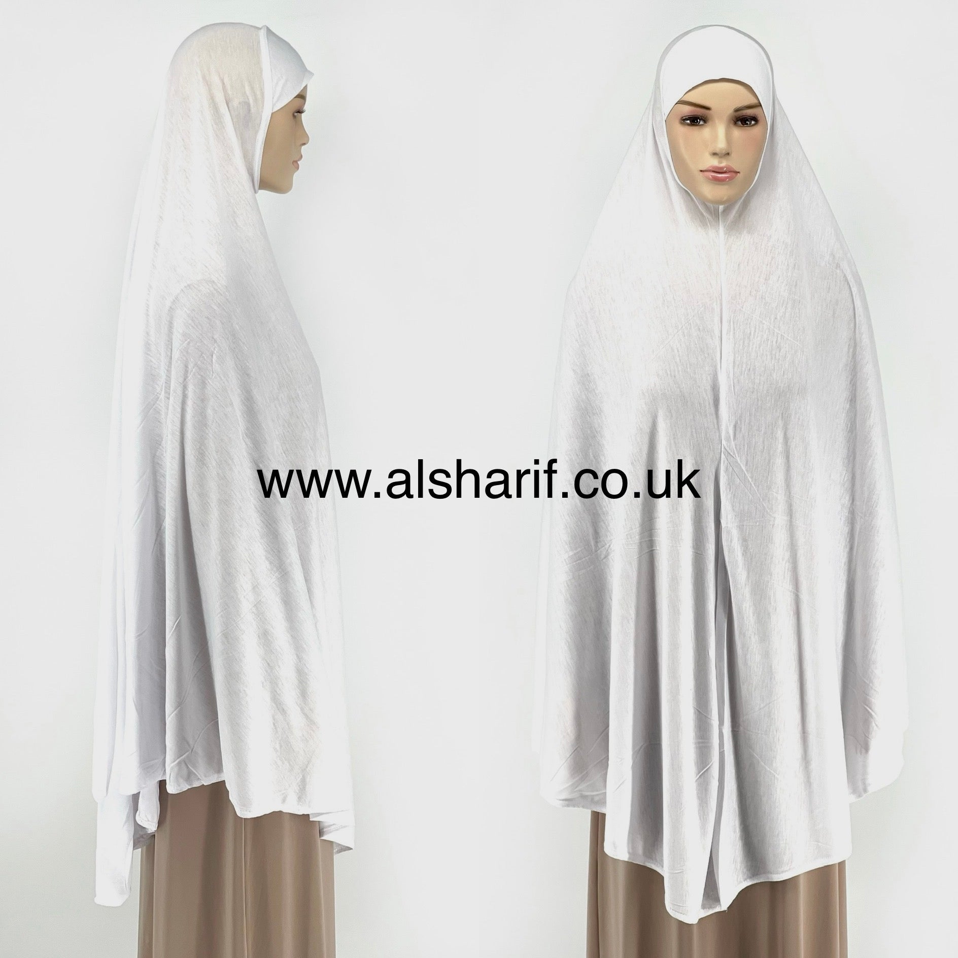Extra Long Cotton Polyester Mix Khimar One Piece Slip-on Hijab (white)