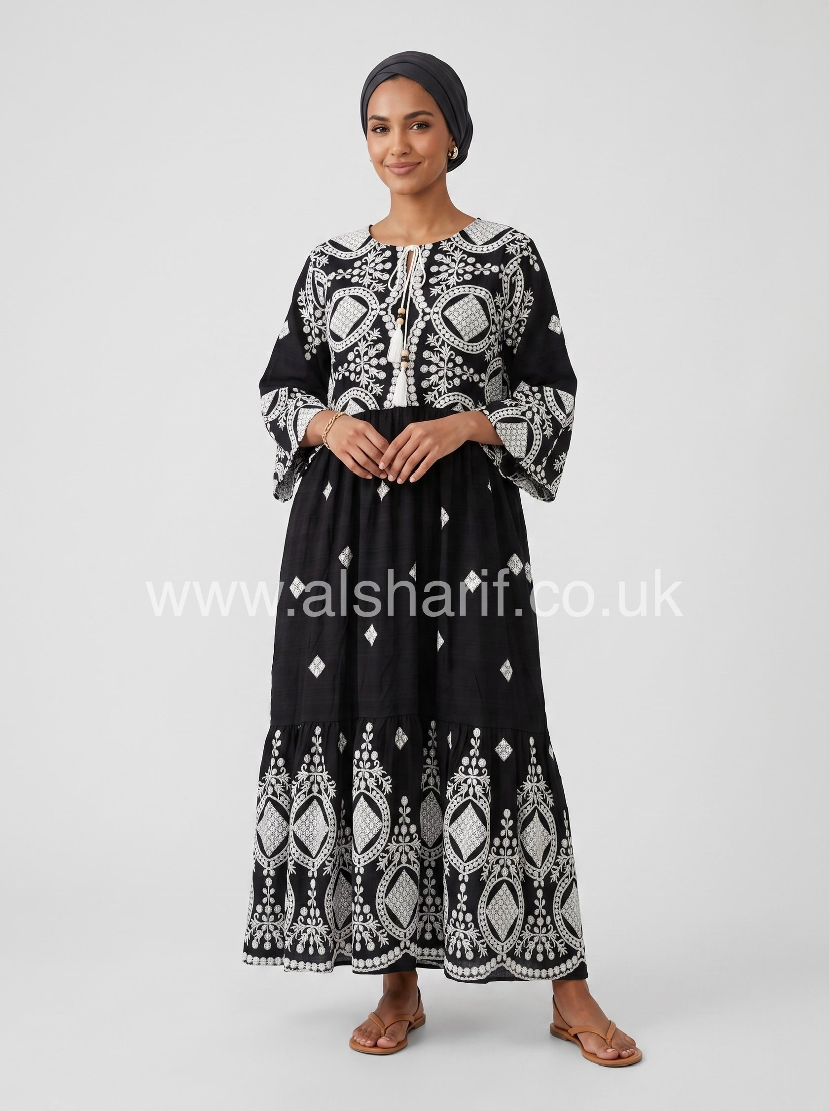 Three-Quarter Sleeve Maxi Dress