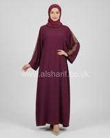 Rhinestone Gold Shoulder Satin Abaya Dress