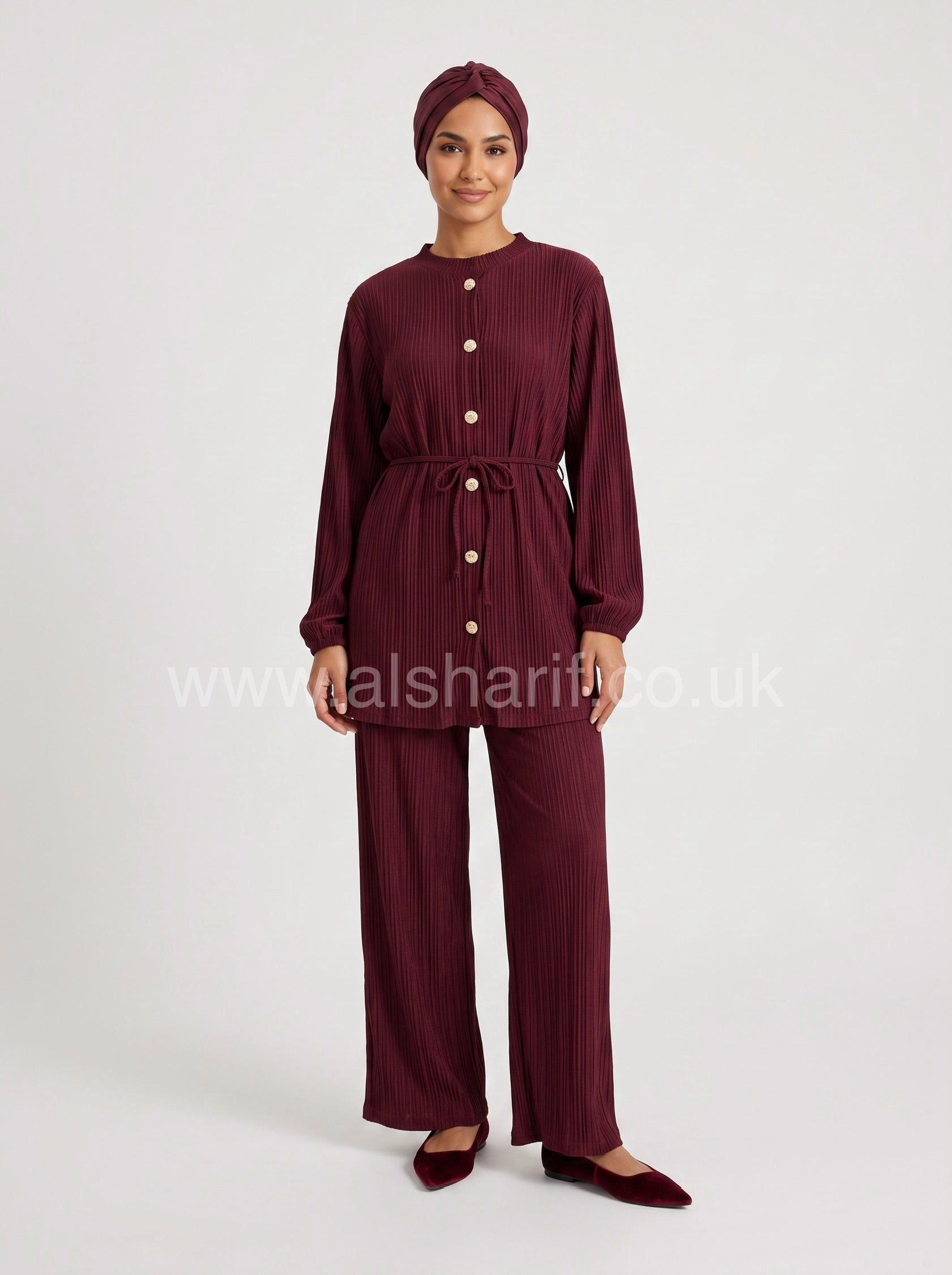Pleated Co-Ord Two Piece Set with Wide Leg Trousers