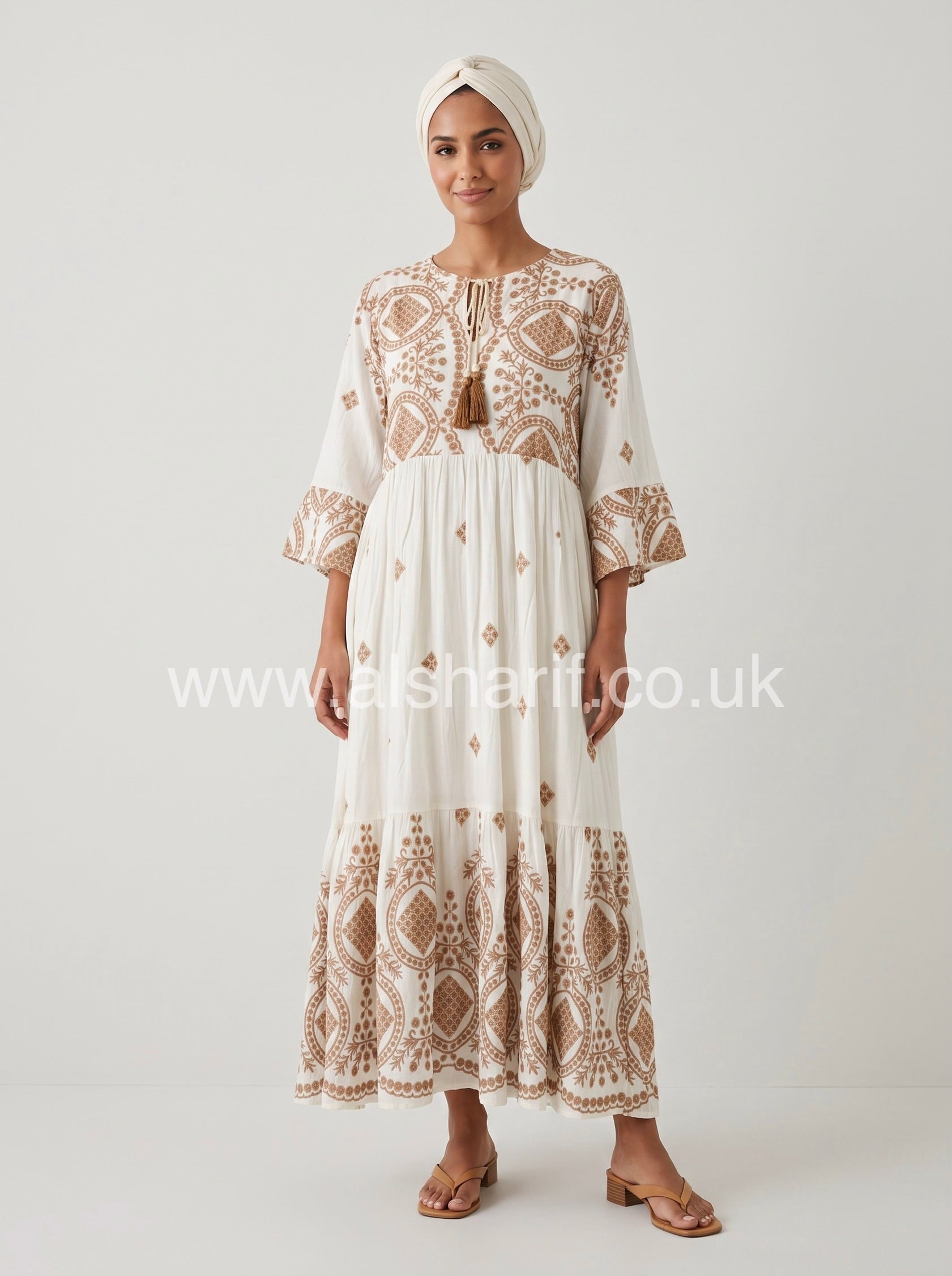 Three-Quarter Sleeve Maxi Dress