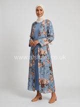 Two-Piece Floral Satin Abaya Dress