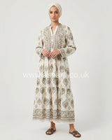 Printed Button Tiered Summer Maxi Dress