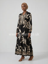 Leaf Print Tiered Summer Dress