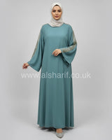 Rhinestone Gold Shoulder Satin Abaya Dress
