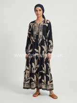 Leaf Print Tiered Summer Dress