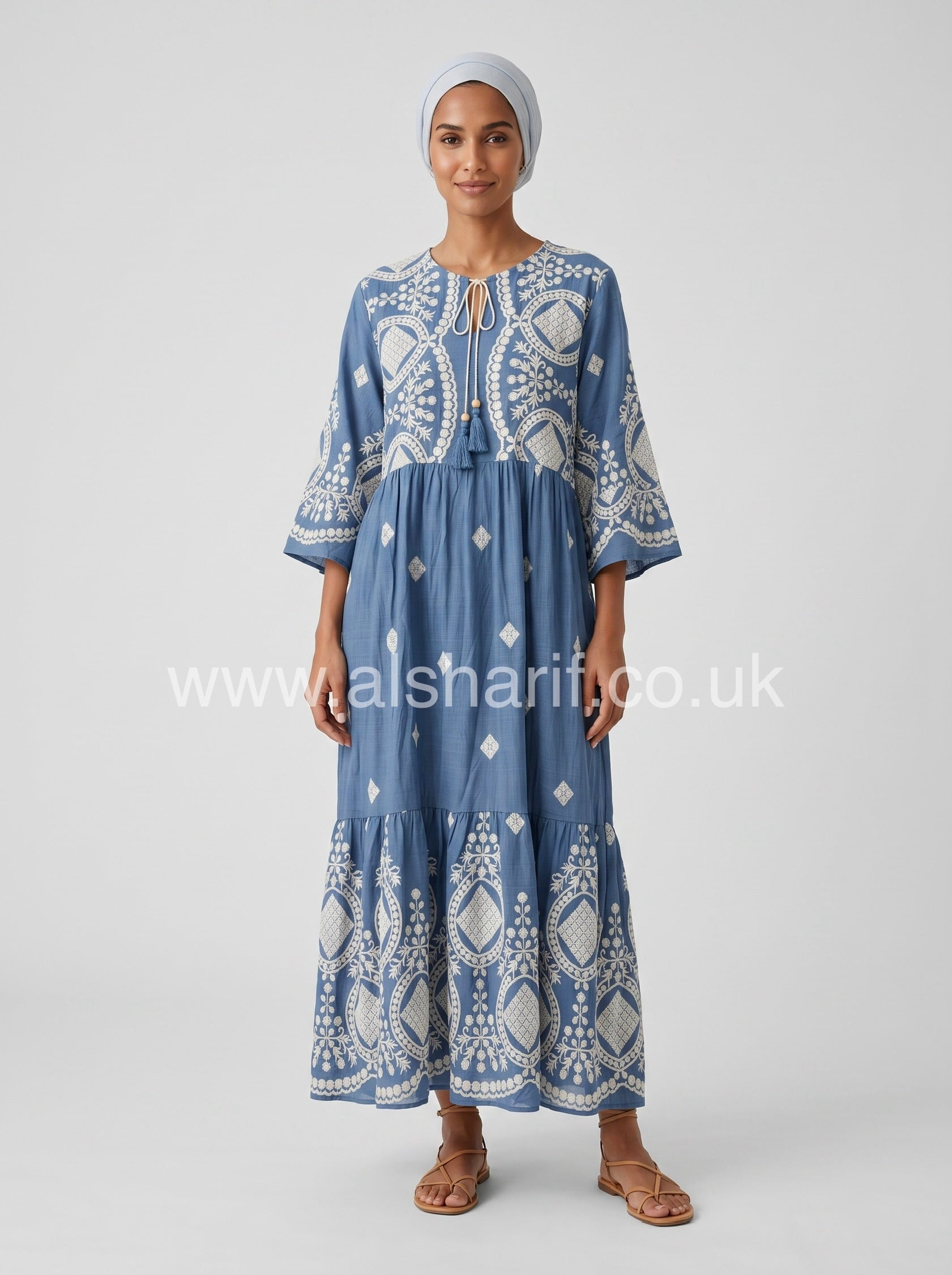 Three-Quarter Sleeve Maxi Dress