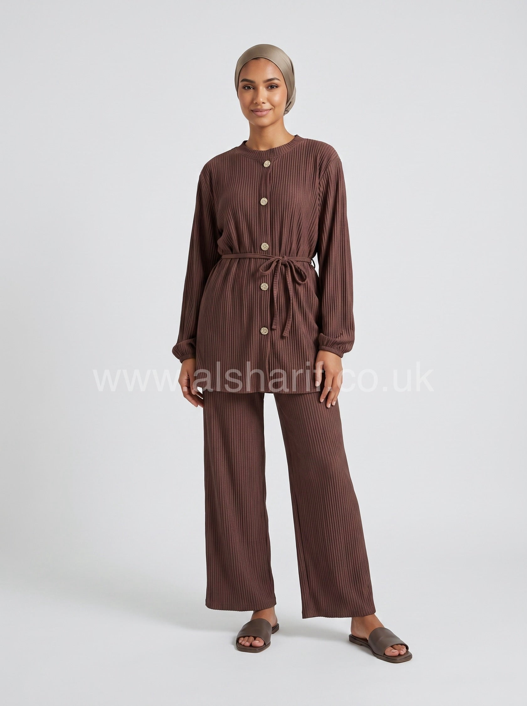 Pleated Co-Ord Two Piece Set with Wide Leg Trousers